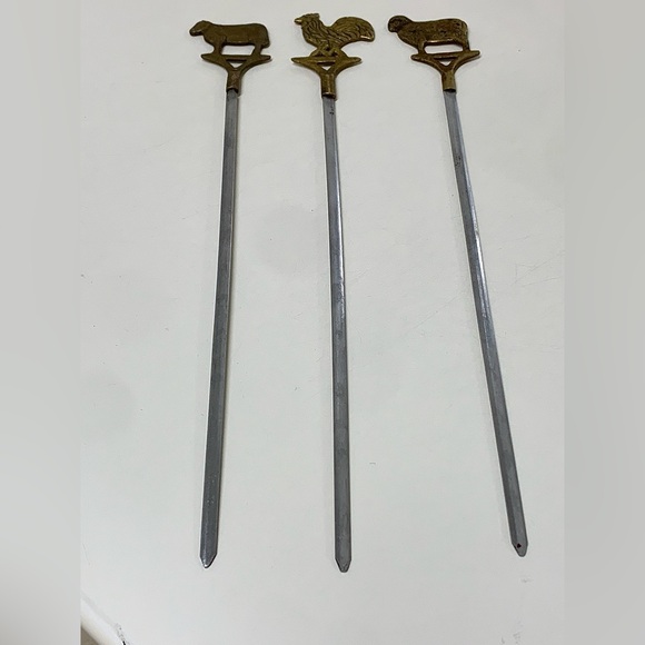 Mid Century Vintage (set of 3) Brass Figural Animal Finial Stainless Skewers - Picture 15 of 16